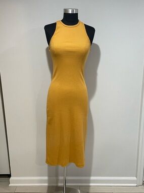 Mustard Racerback Ribbed Midi Dress